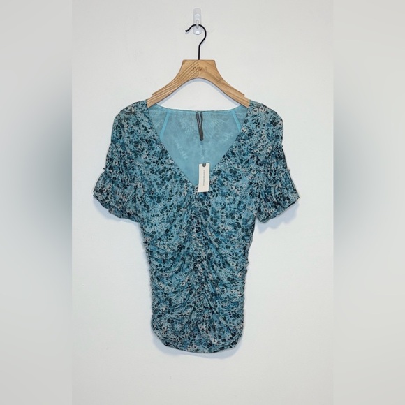 Anthropologie Short-Sleeve Shirred Mesh Top NWT , sz : medium - Picture 4 of 10